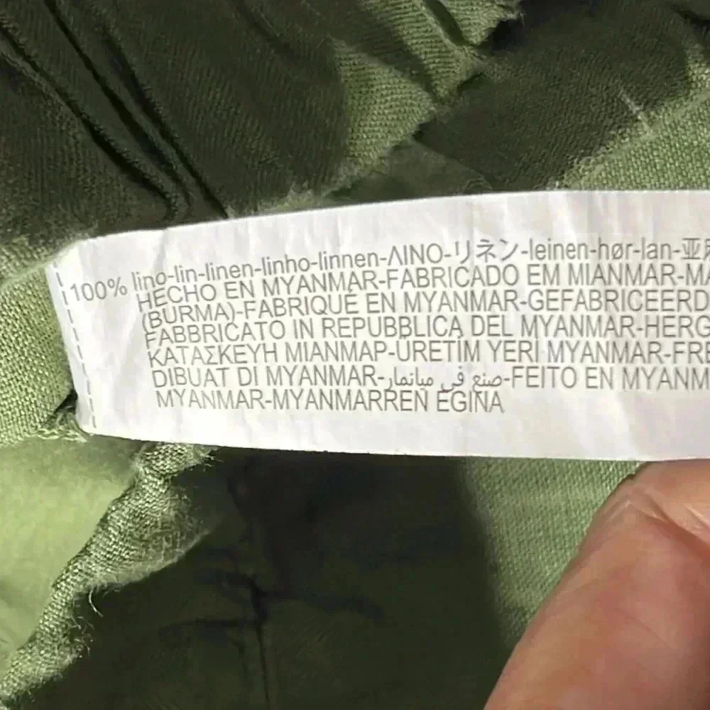 Zara Army Green Women Linen Linen Straight Leg Pull On Pants Size M
